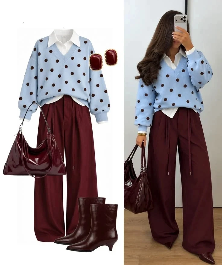 Голубой + глубокий бордовый: новое прочтение стиля Preppy, от которого невозможно оторв...