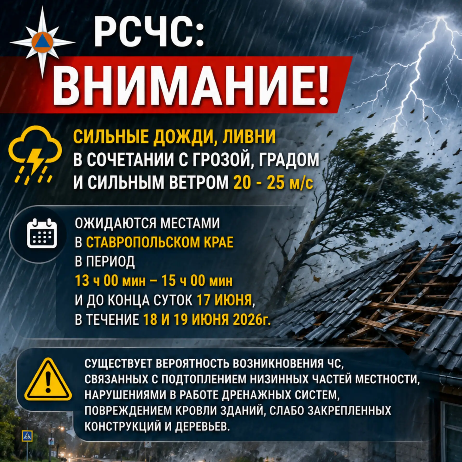 ⚠РСЧС: ВНИМАНИЕ!  Сильные дожди, ливни в сочетании с грозой, градом и сильным ветром 20...
