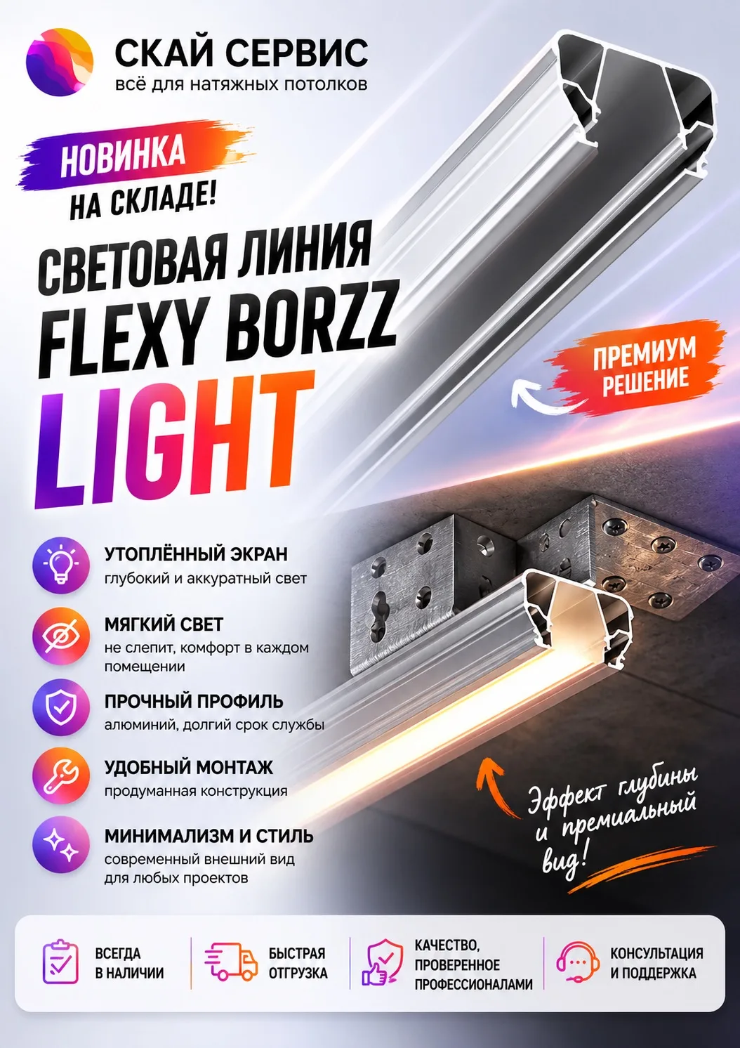 🔥 Новинка на складе Скай Сервис!

Световая линия Flexy BORZZ Light уже в наличии 👌

Почему на неё 