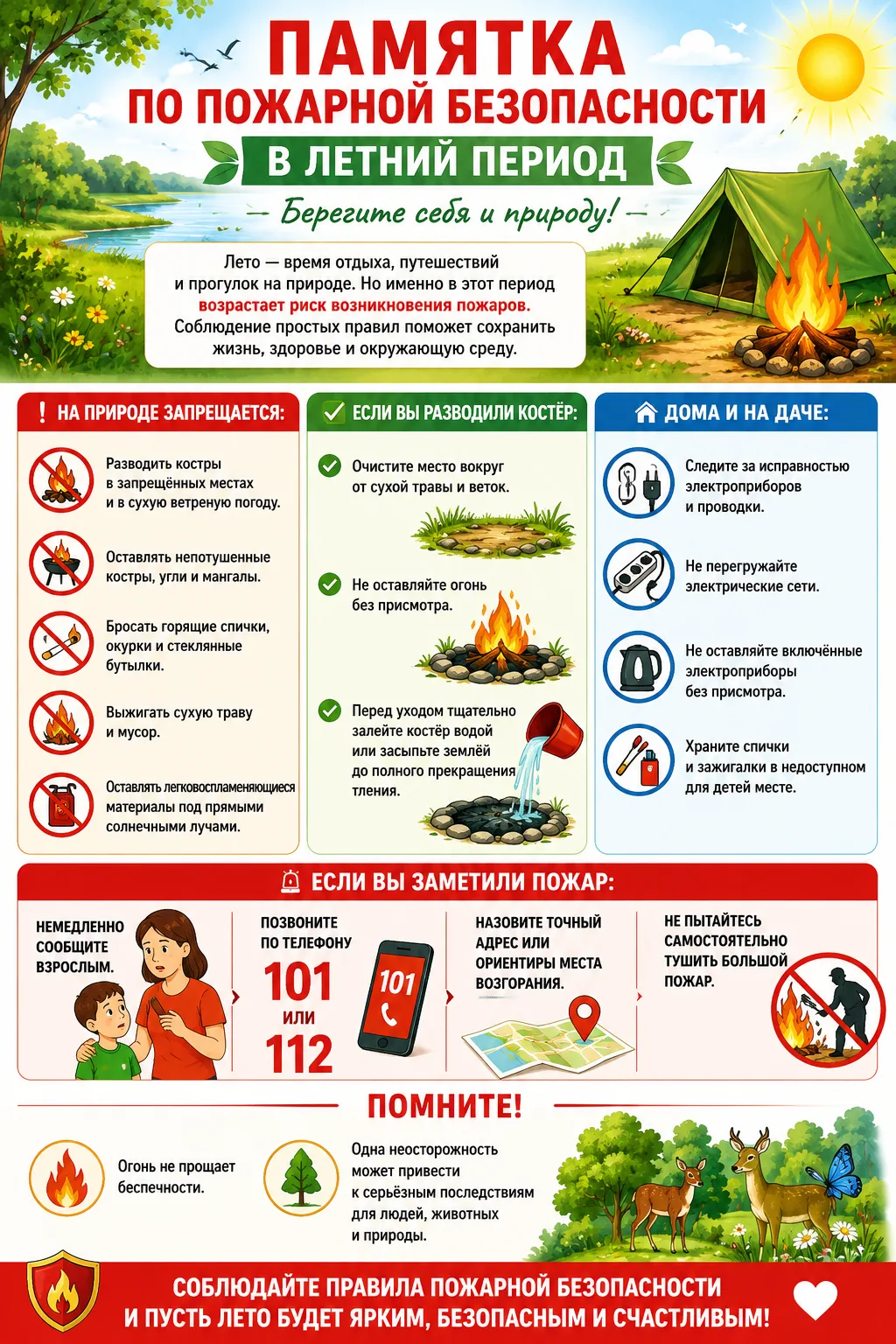 🔥 Памятка по пожарной безопасности в летний период ☀️

Уважаемые дети и взрослые!

Лето — время отд