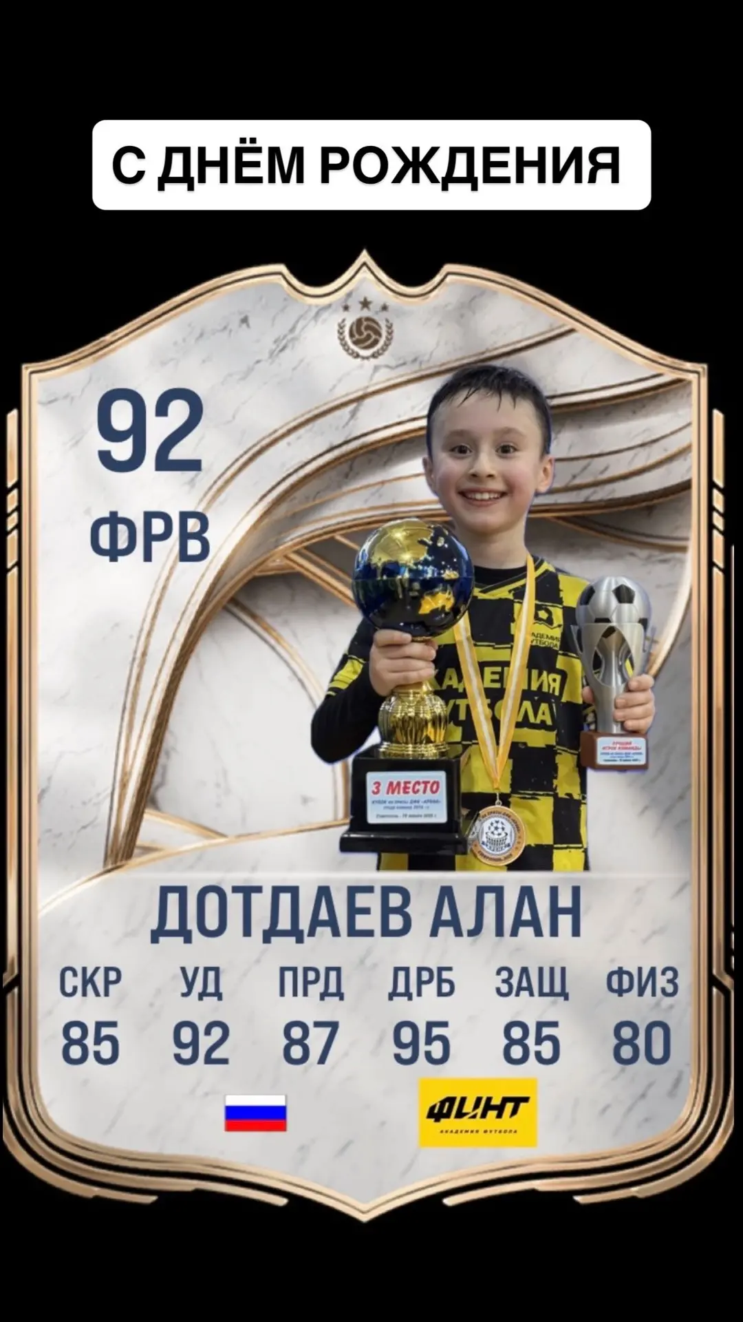 Сегодня свой день рождения отмечает игрок нашей футбольной  Академии ФИНТ Дотдаев Алан⚽...