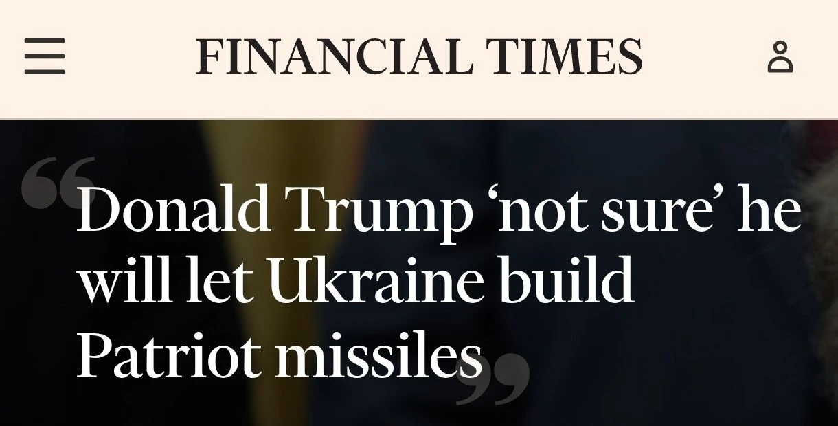 😁 Трамп не уверен, предоставит ли Вашингтон Украине лицензию на производство ракет Patriot:

«Это с