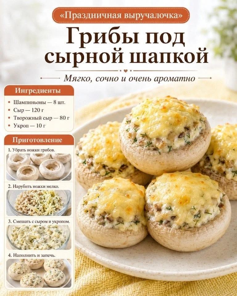 Грибы под сырной шапкой