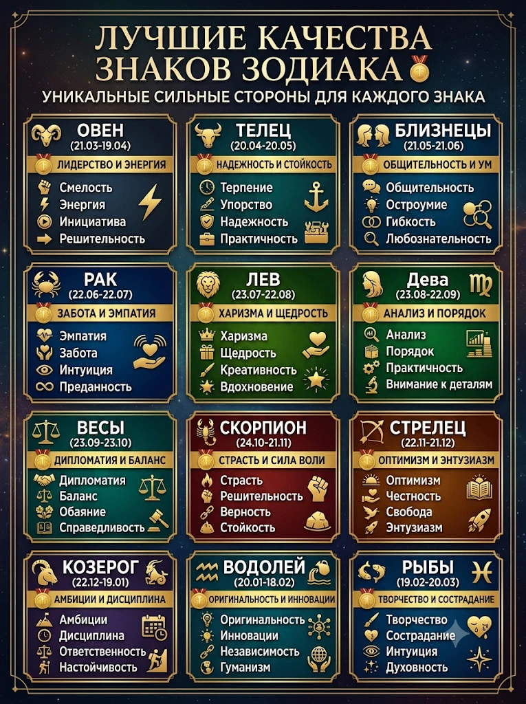 Лучшие качества знаков зодиака 🥇