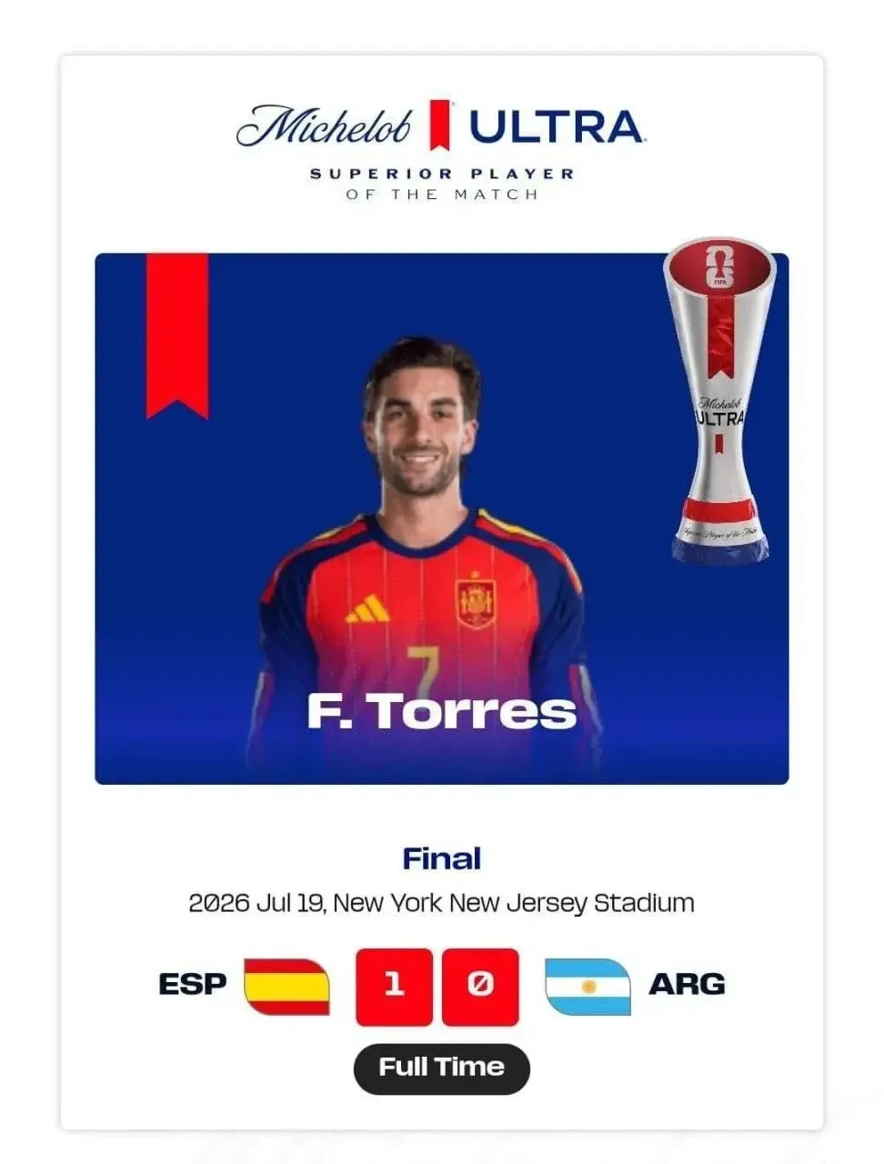 🇪🇸 Ферран Торрес признан лучшим игроком матча!