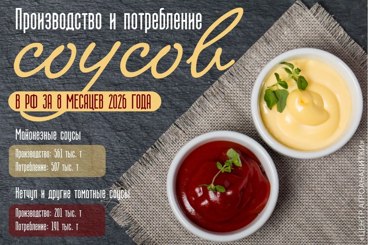 ЗА 8 МЕСЯЦЕВ 2026 ГОДА РОССИЯНЕ СЪЕЛИ В 2,7 РАЗА БОЛЬШЕ МАЙОНЕЗА, ЧЕМ КЕТЧУПА
