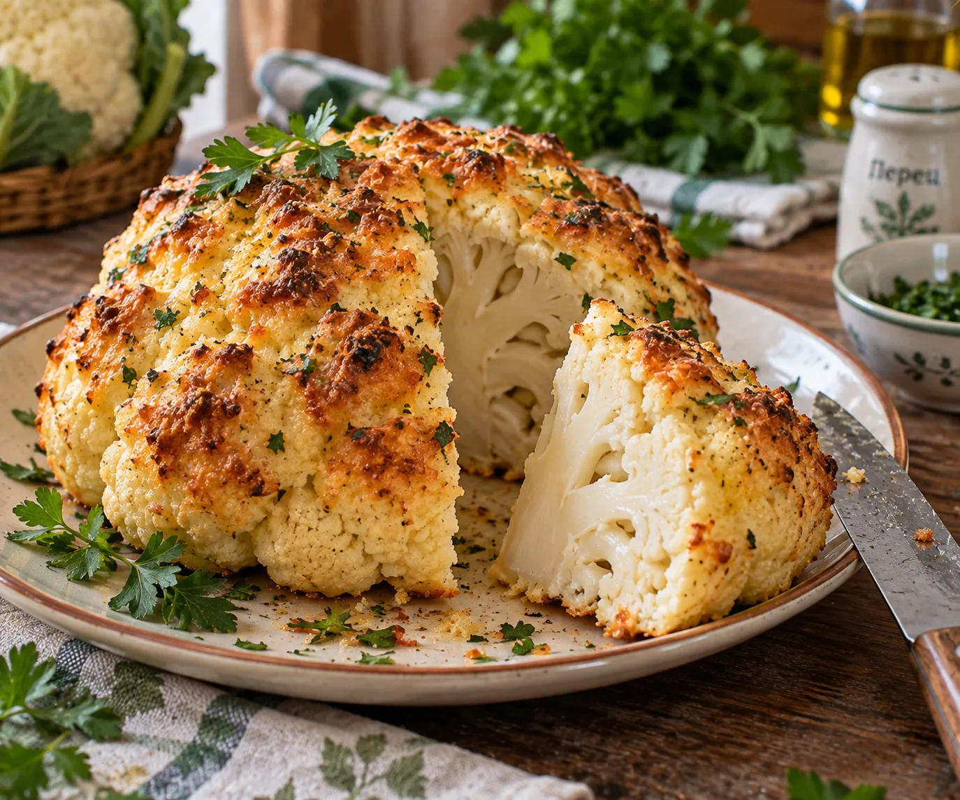 🍽️ «С грядки на кухню»: цветная капуста, запечённая целиком