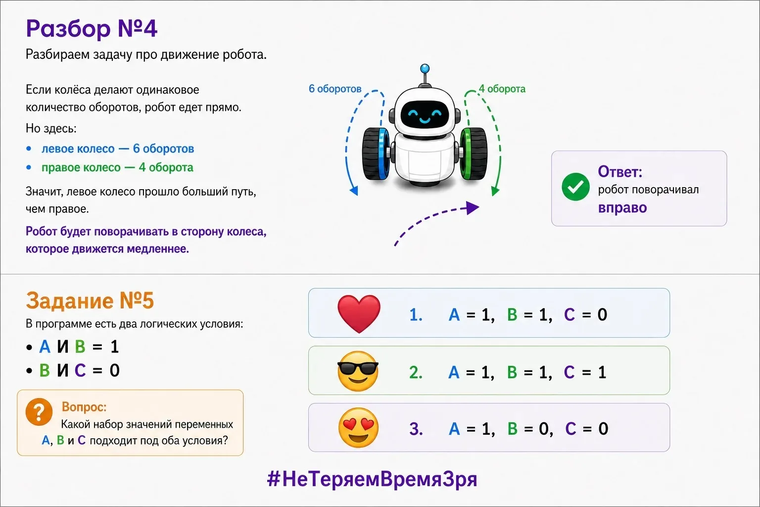👋 Привет, юные любители информатики!

Мы уверены, что у вас без проблем получилось решить 4 логичес