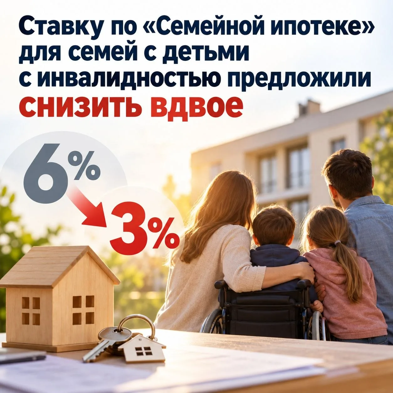⚡️Ставку по «Семейной ипотеке» для семей с детьми с инвалидностью предложили снизить вдвое