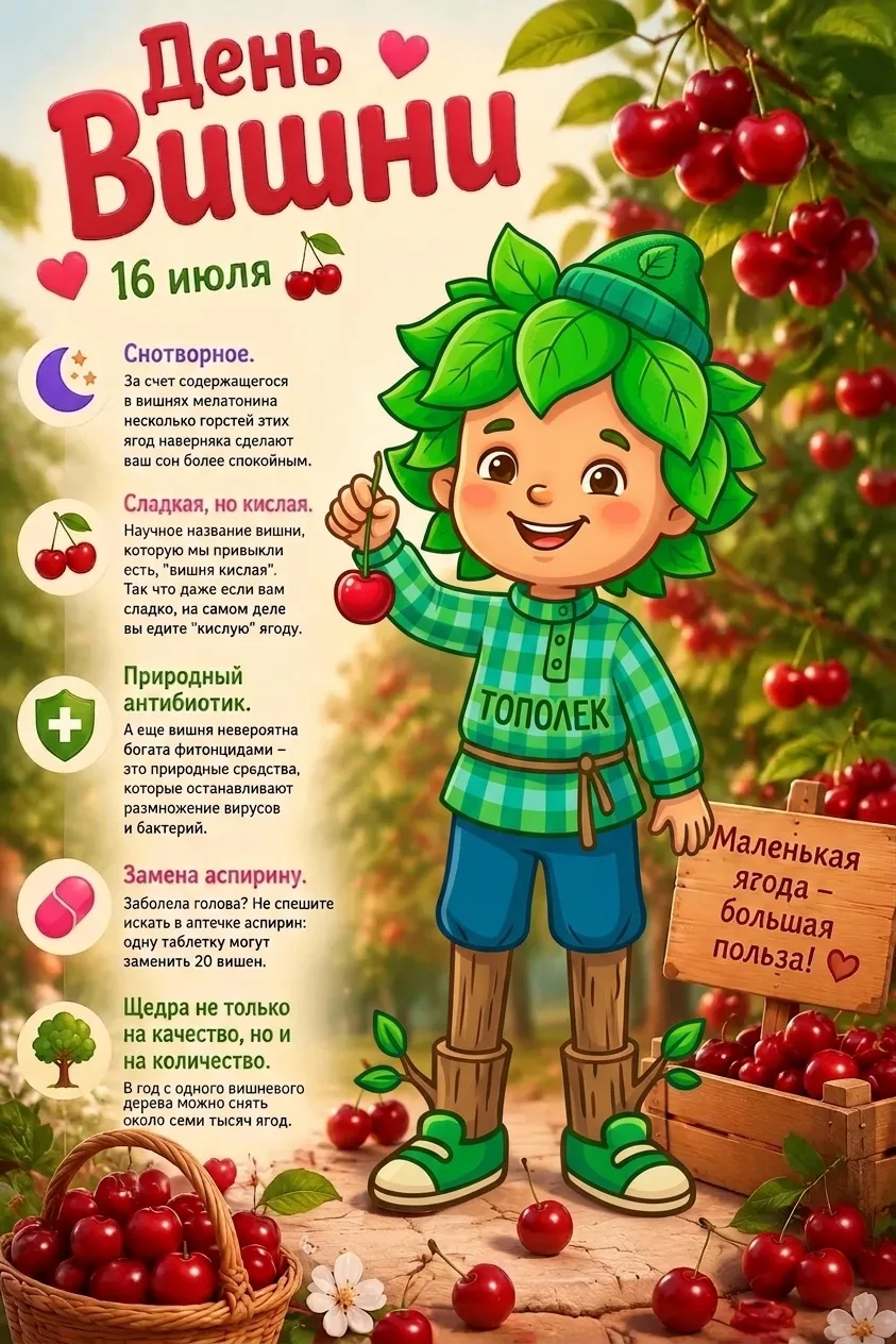 День вишни — 16 июля: время для сладких открытий! 🍒🍒

Сегодня, 16 июля, во многих странах отмечают