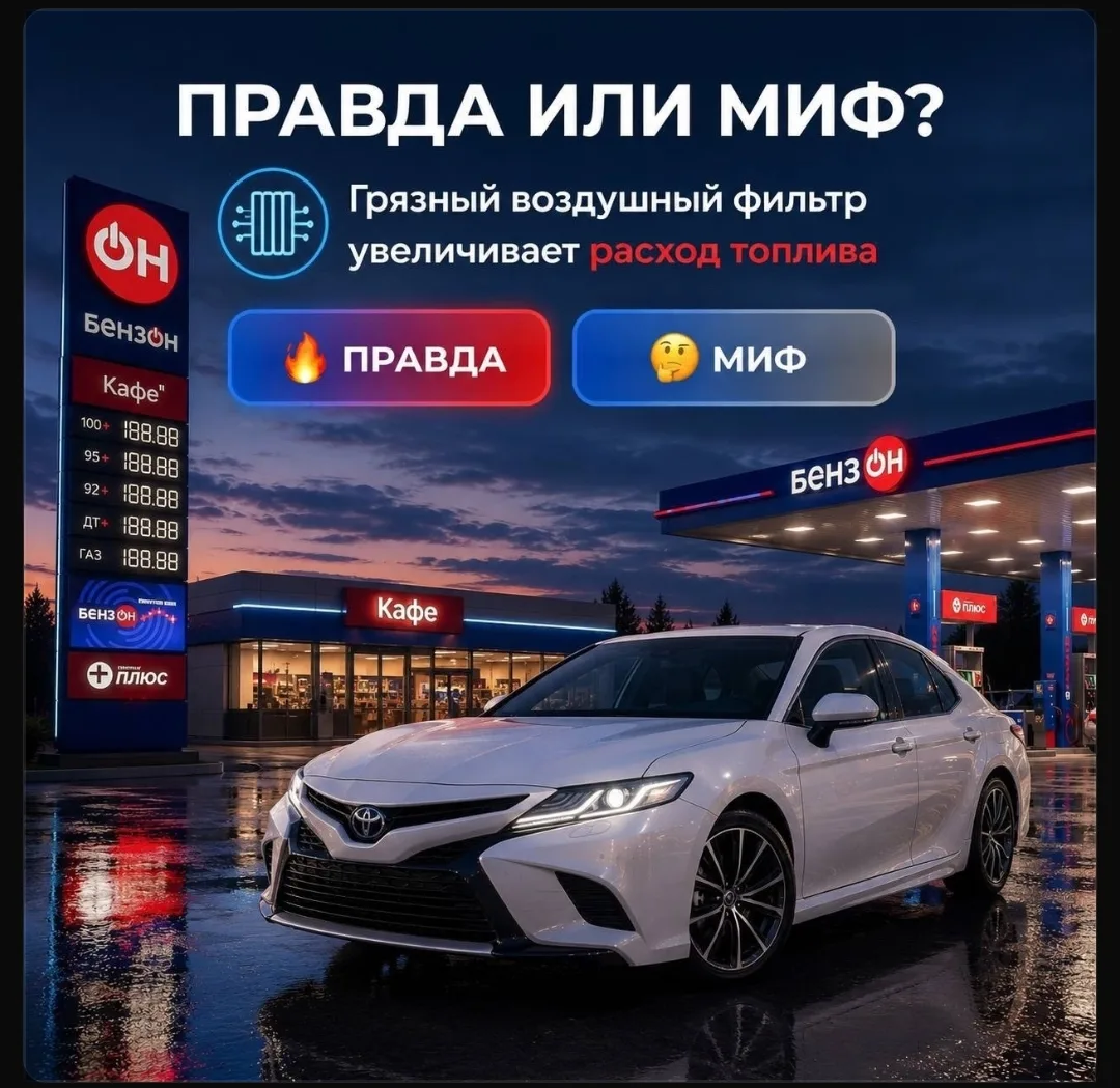 🤔 ПРАВДА ИЛИ МИФ?

Грязный воздушный фильтр 👀 увеличивает расход топлива ?

Как думаете?
❤️— Правд