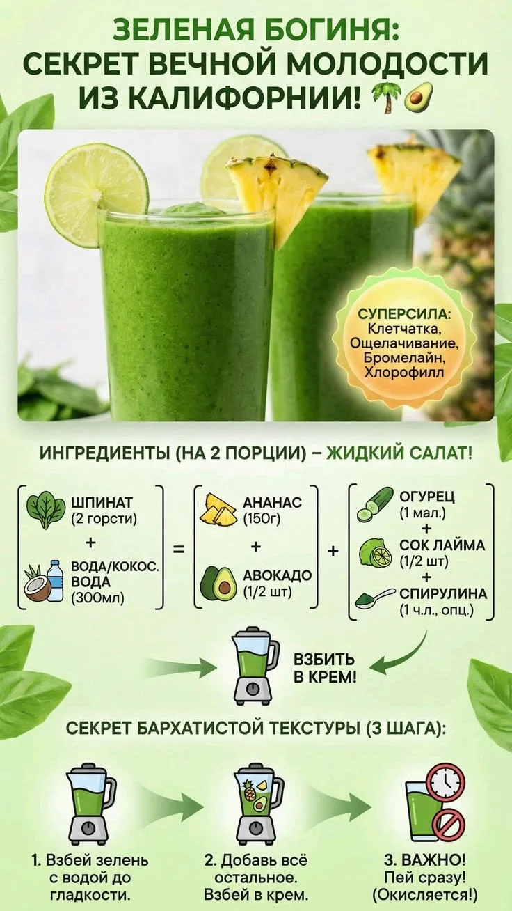 Коктейль молодости!🍾  На самом деле просто много клетчатки, антиоксидантов из ананаса и полезных жир