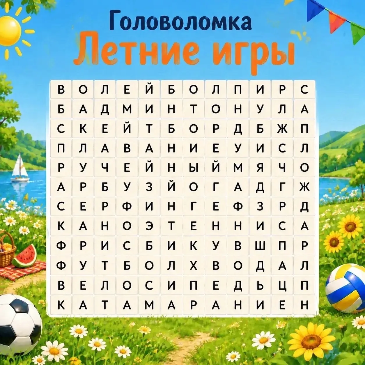 Поиграем⁉️
Головоломка "Летние игры"😉
Предлагаем найти слова летних игр. 
Знаете ли Вы какие игры м