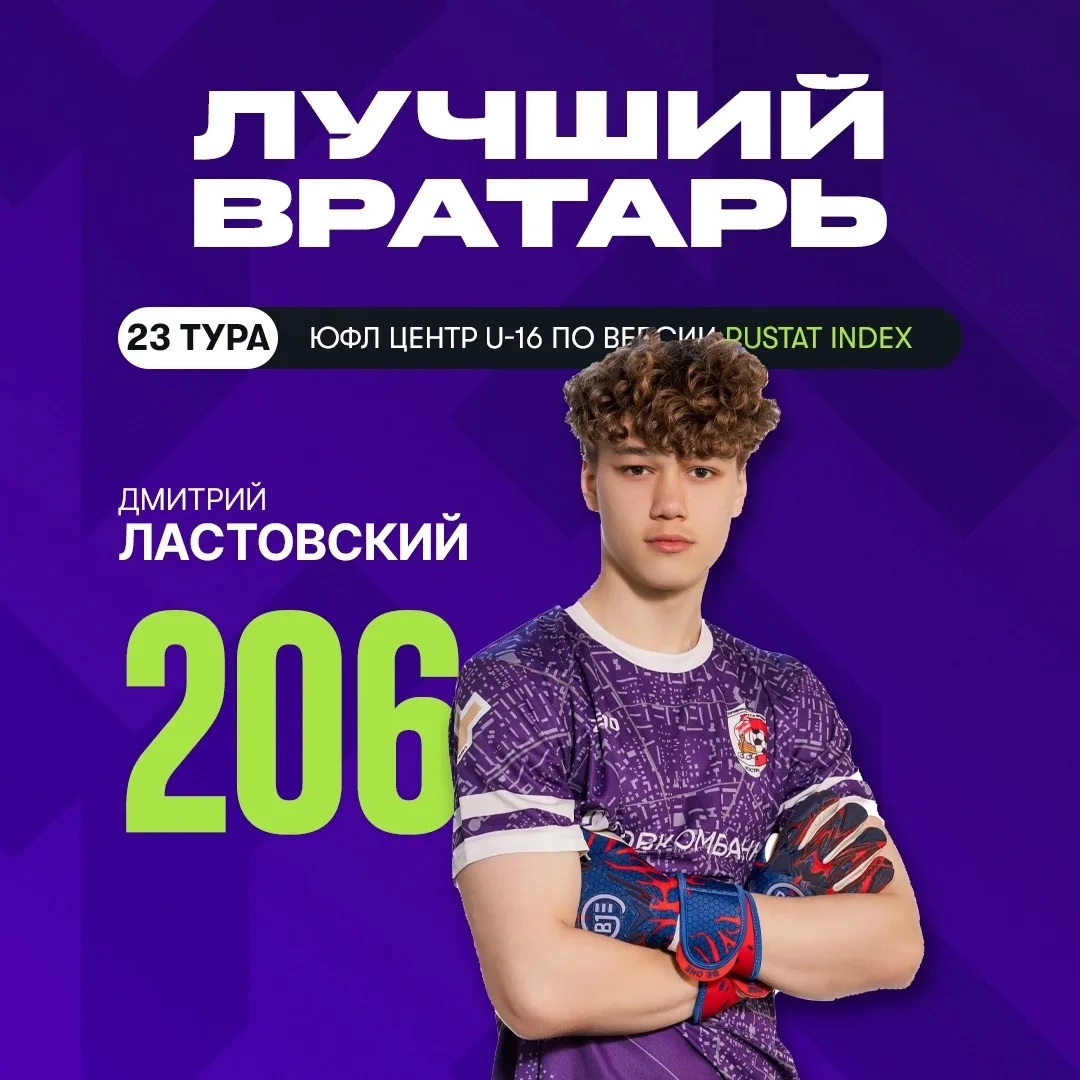 🧤 Среди вратарей, наивысшие очки от РУСТАТ, по итогам минувшего тура ЮФЛ Центр U-16  п...