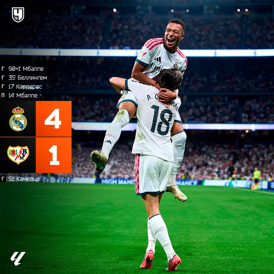👑 «Реал» проехался по «Райо» с дублем Мбаппе