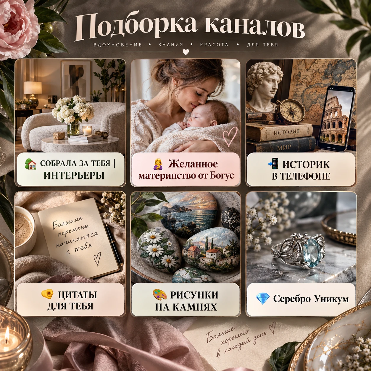 Сегодня собрала для вас подборку каналов которые сама читаю: тут про уют, отношения, кр...