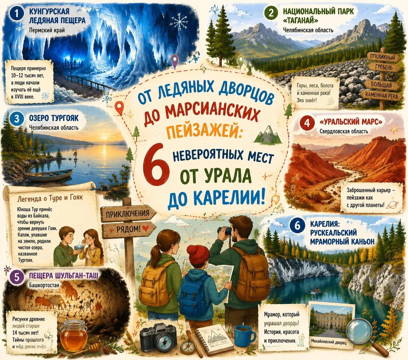 ✨ «От ледяных дворцов до марсианских пейзажей: 6 невероятных мест от Урала до Карелии!» ✨
