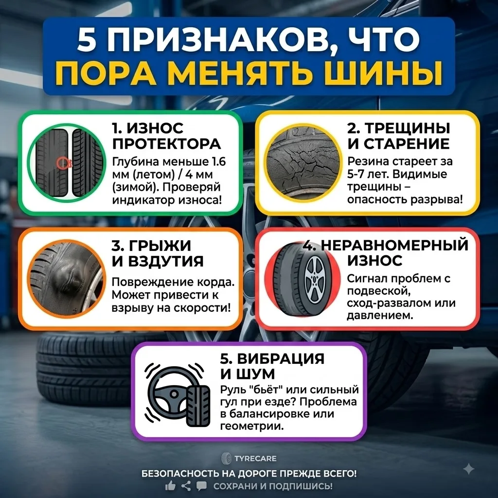 🛠 5 признаков, что пора менять шины
