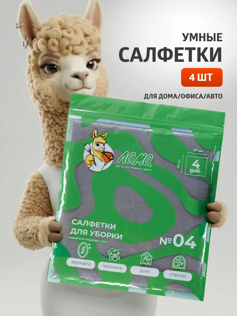 ⚡️ Салфетки для стекол и зеркал без разводов набор 4 шт, ЛАМА