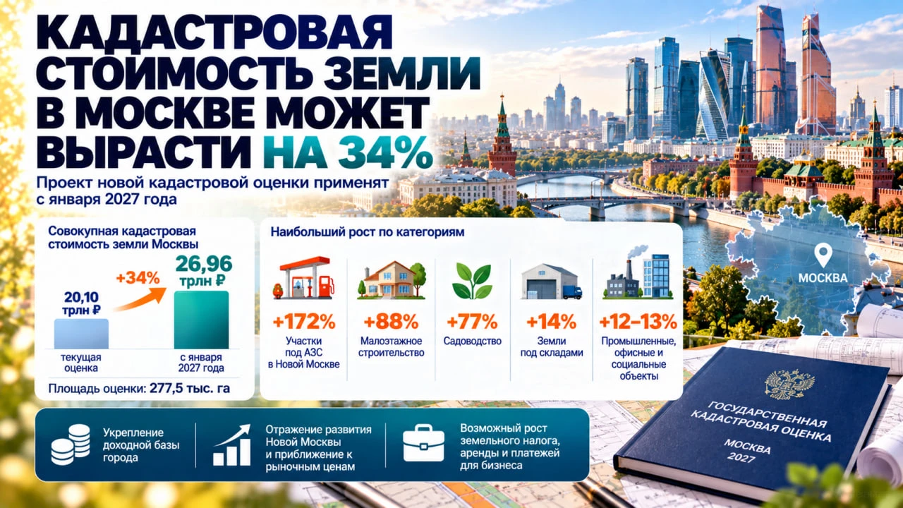 Кадастровая стоимость московской земли может вырасти на 34%. Проект новой государственн...