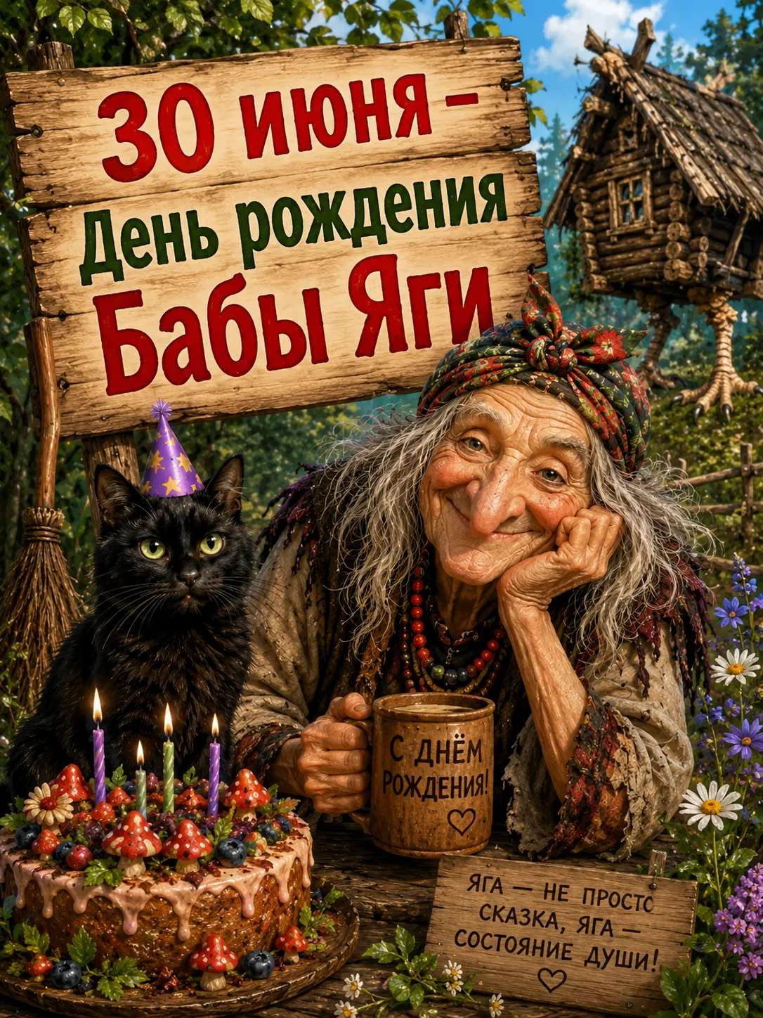 🎉 30 июня — День рождения Бабы Яги!
Да-да, у самой знаменитой лесной колдуньи сегодня праздник! 🧹✨
