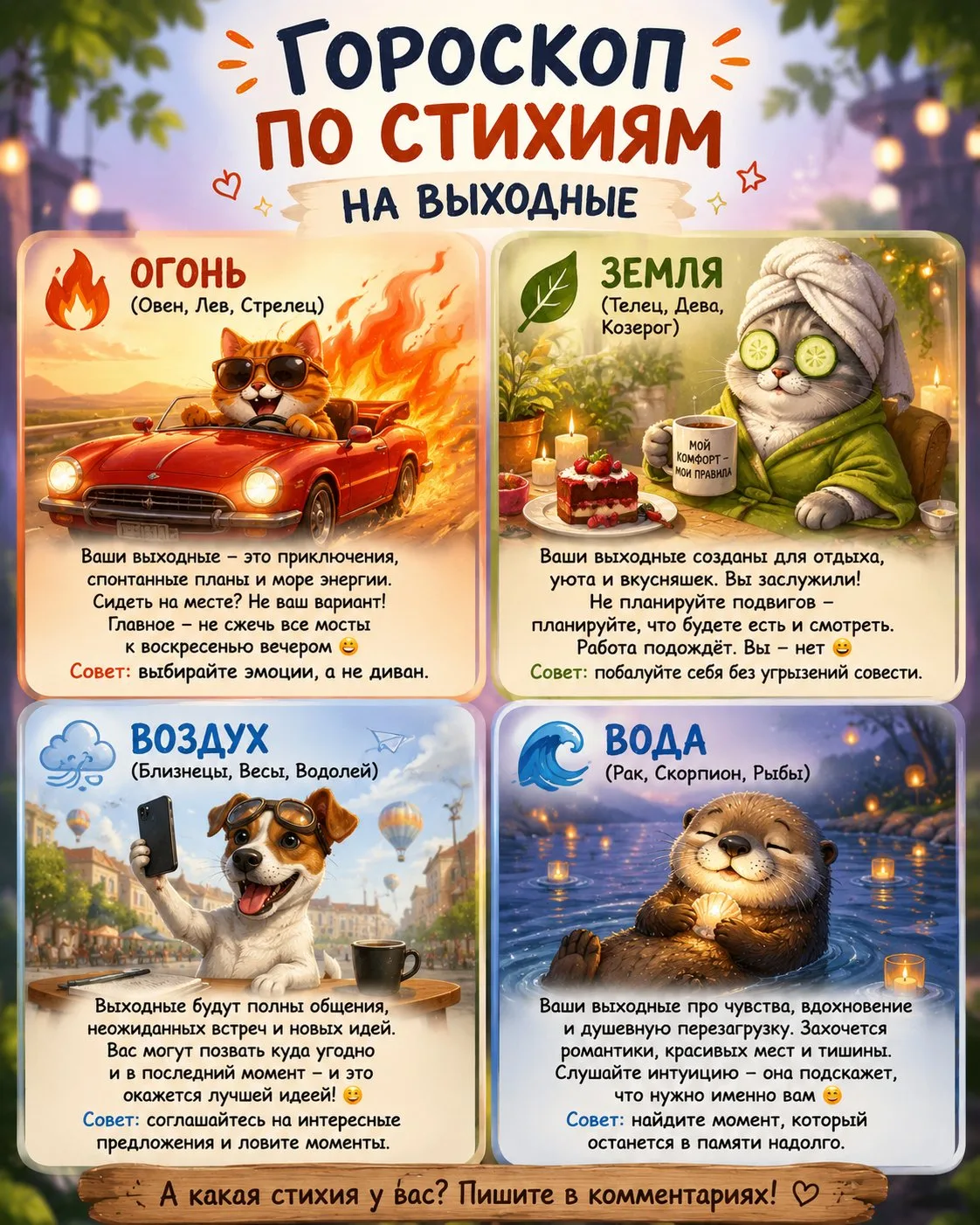 ✨ ГОРОСКОП ПО СТИХИЯМ НА ВЫХОДНЫЕ