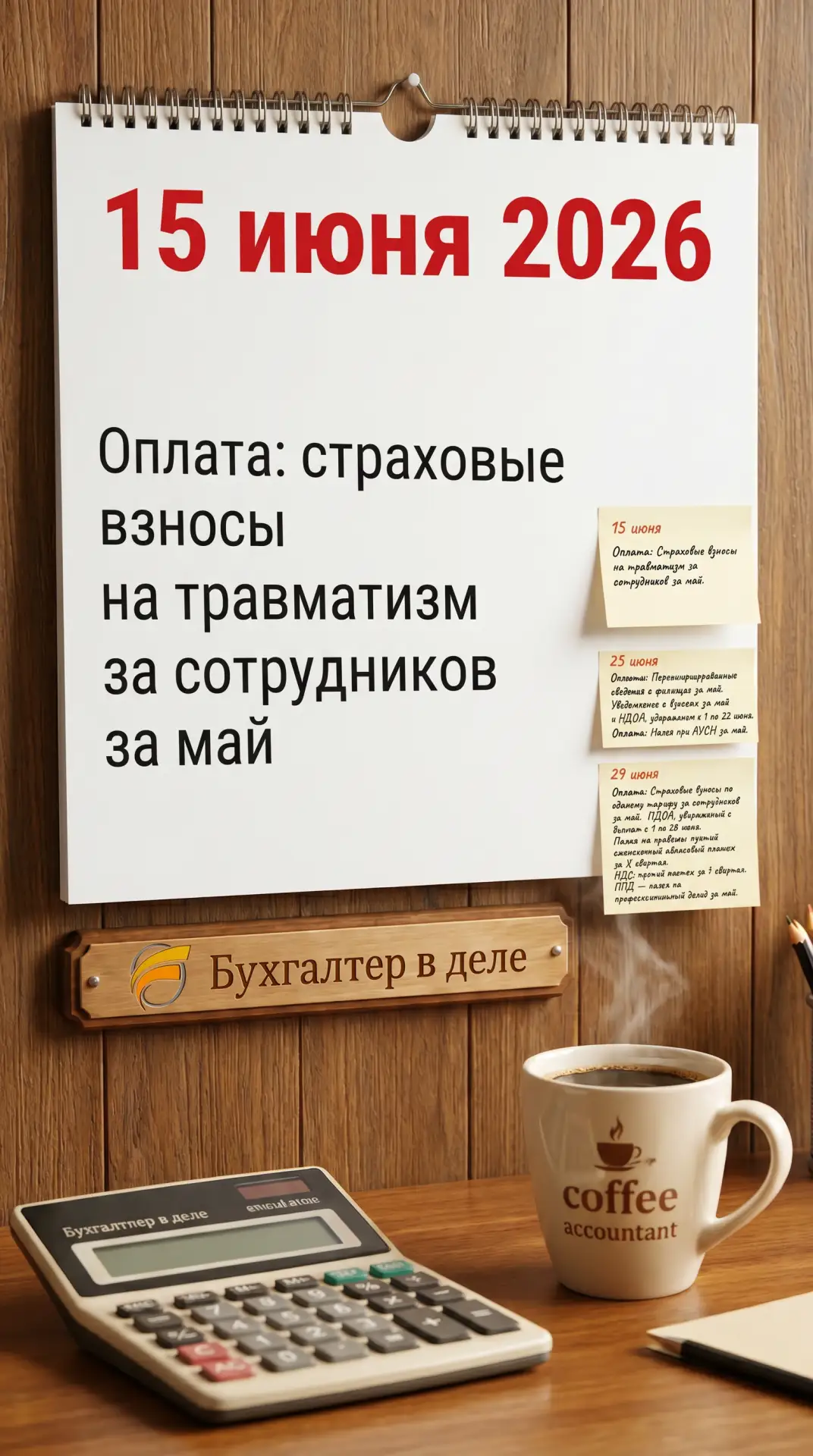 📆Календарь бухгалтера 15 ИЮНЯ 2026 года

Оплата: Страховые взносы на травматизм за сотрудников за м