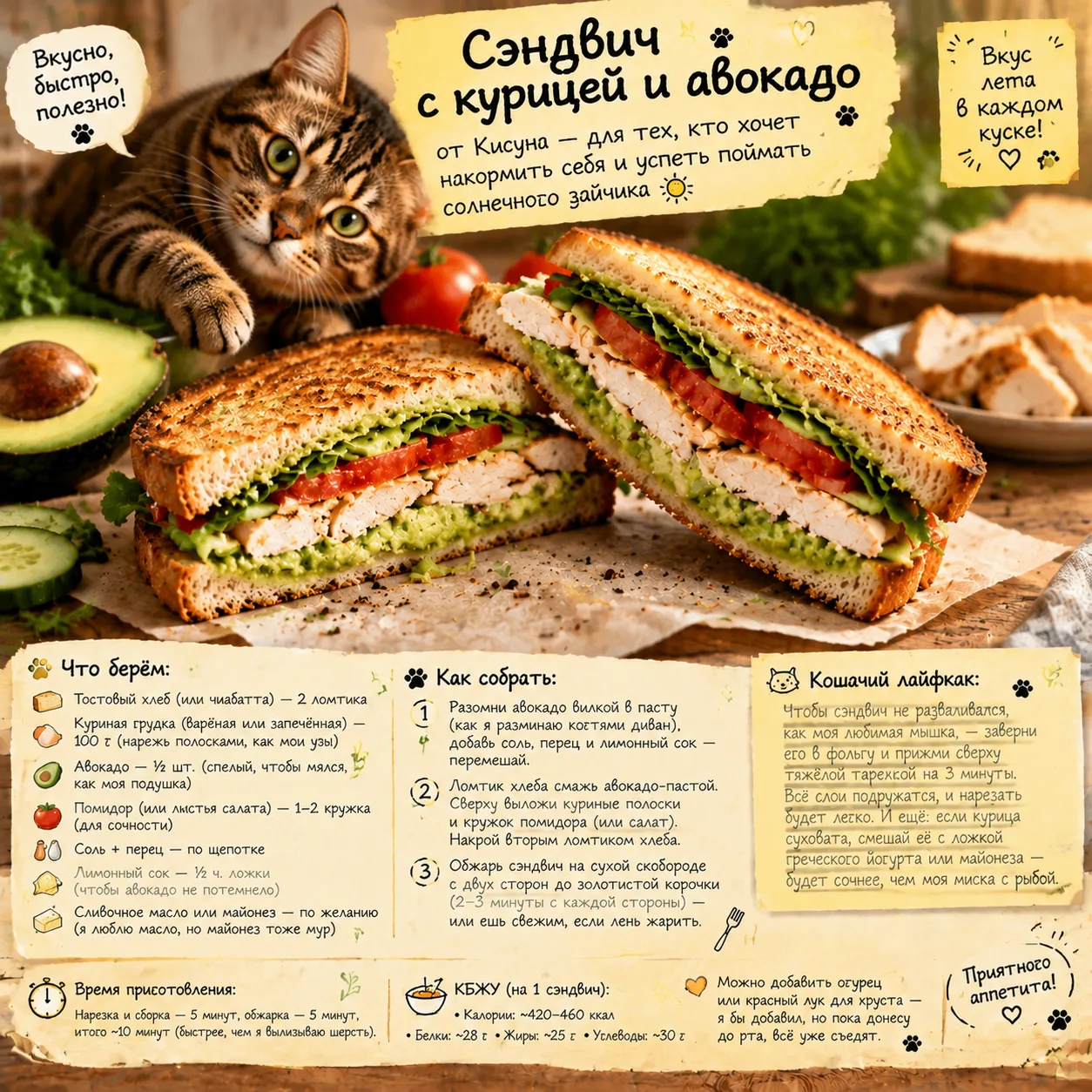 🥪 Сэндвич с курицей и авокадо