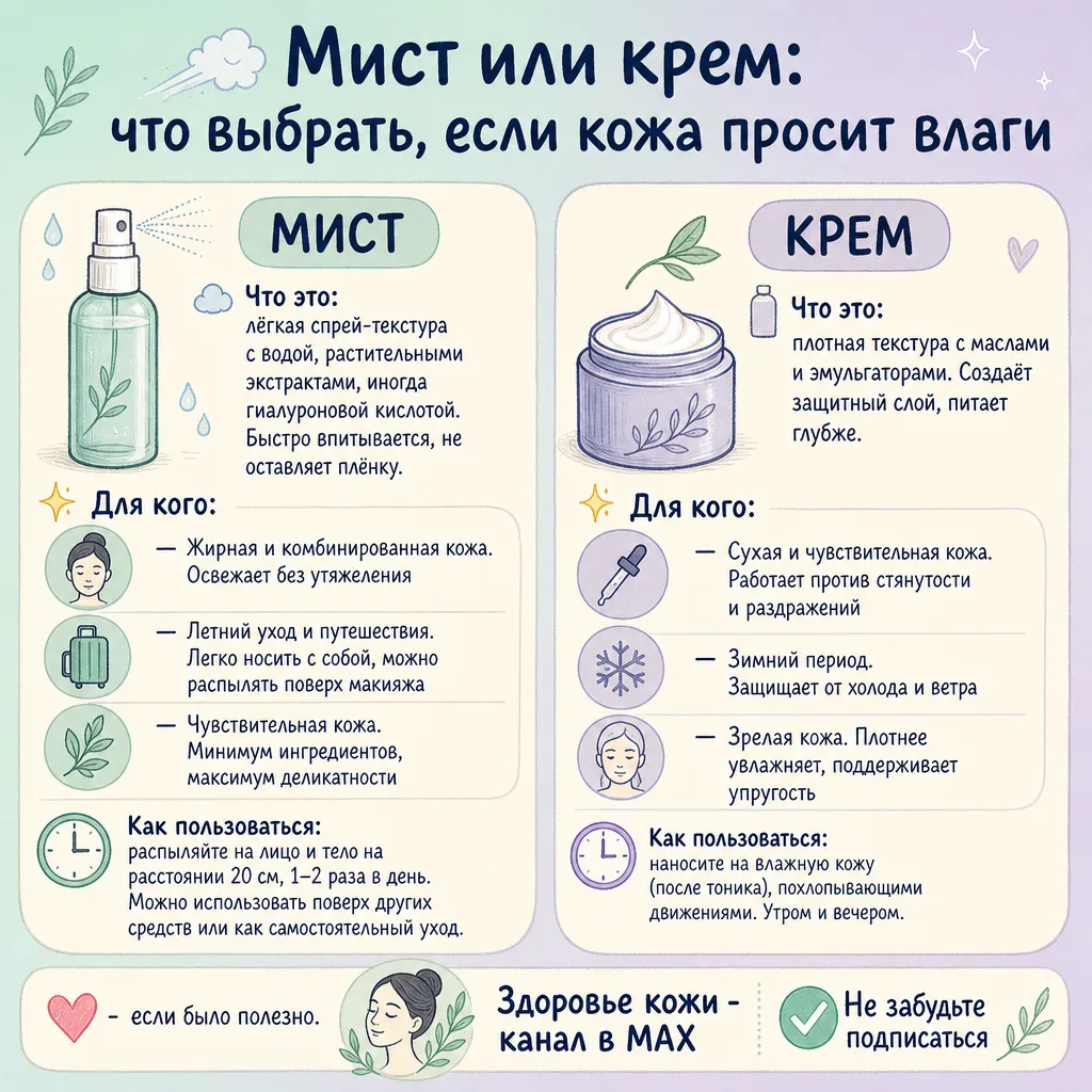 🌫️ Мист или крем: что выбрать, если кожа просит влаги
