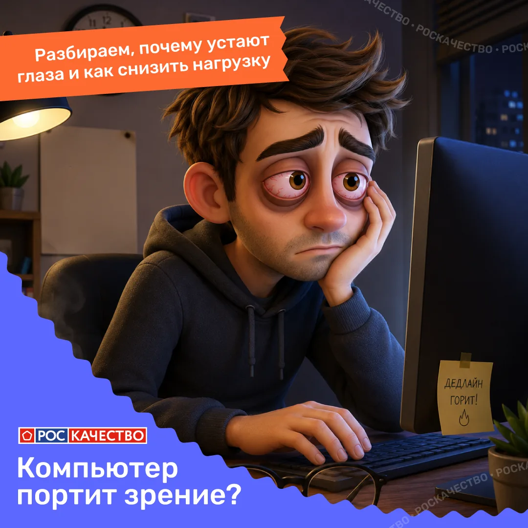 Глаза устают после работы за компьютером? 🧑‍💻

Сам по себе монитор не портит зрение навсегда, но д