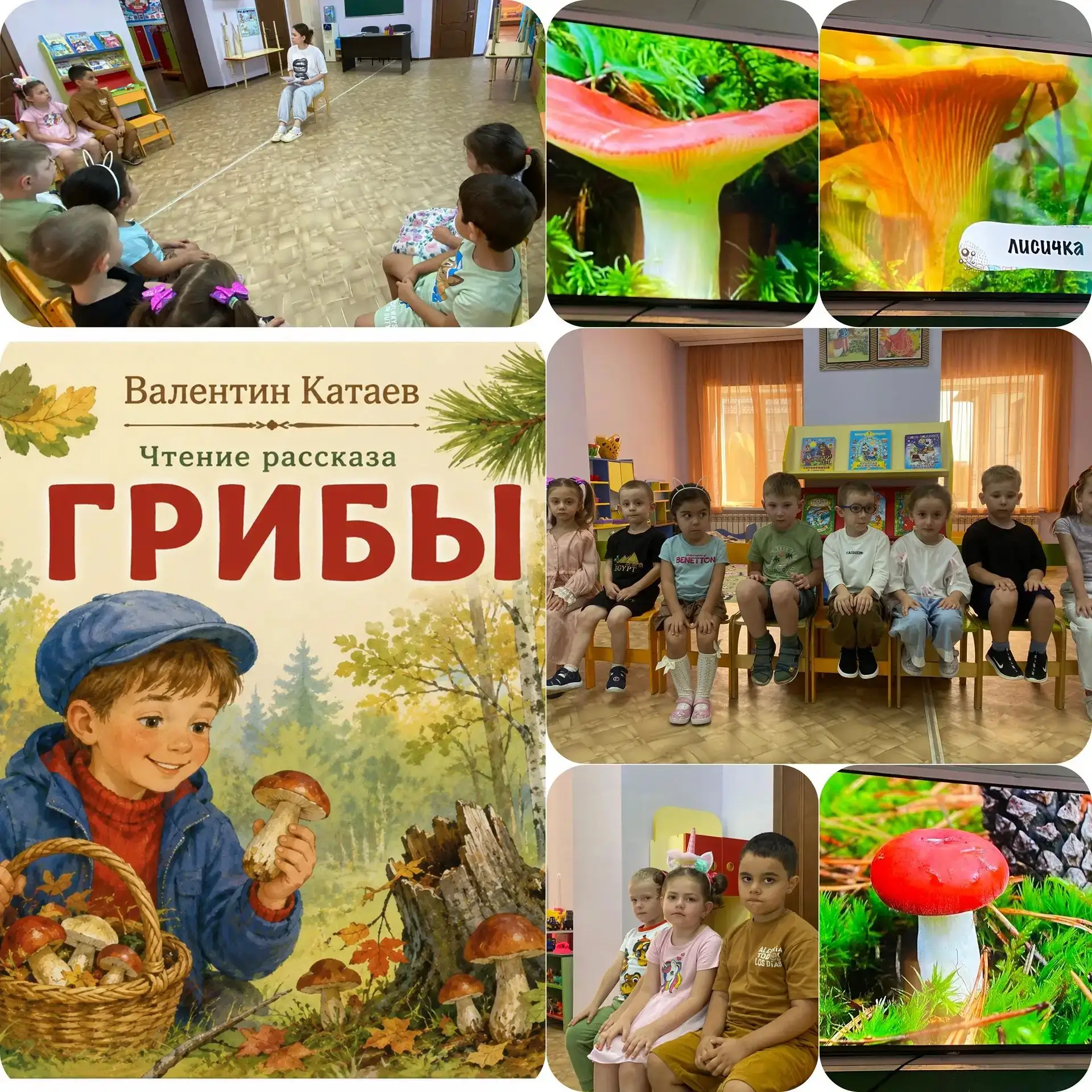 Чтение рассказа Валентина Катаева «Грибы» в старшей группе №4 "Рыбки"