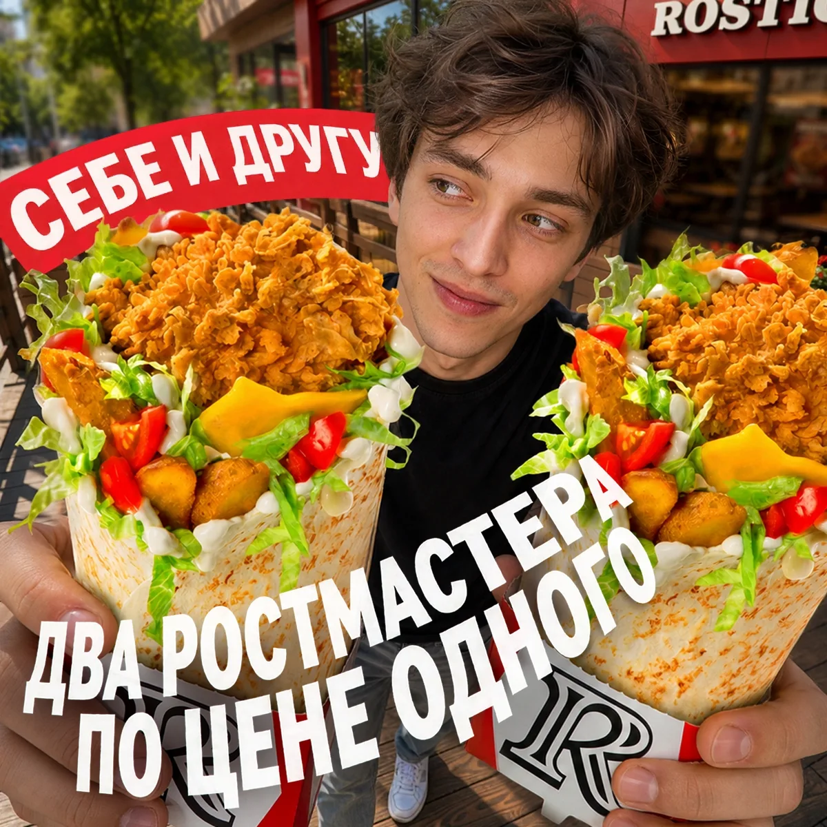 В эту Сумасшедшую среду два Ростмастера по цене одного в Rostic's, в нашем ТРЦ! И разре...