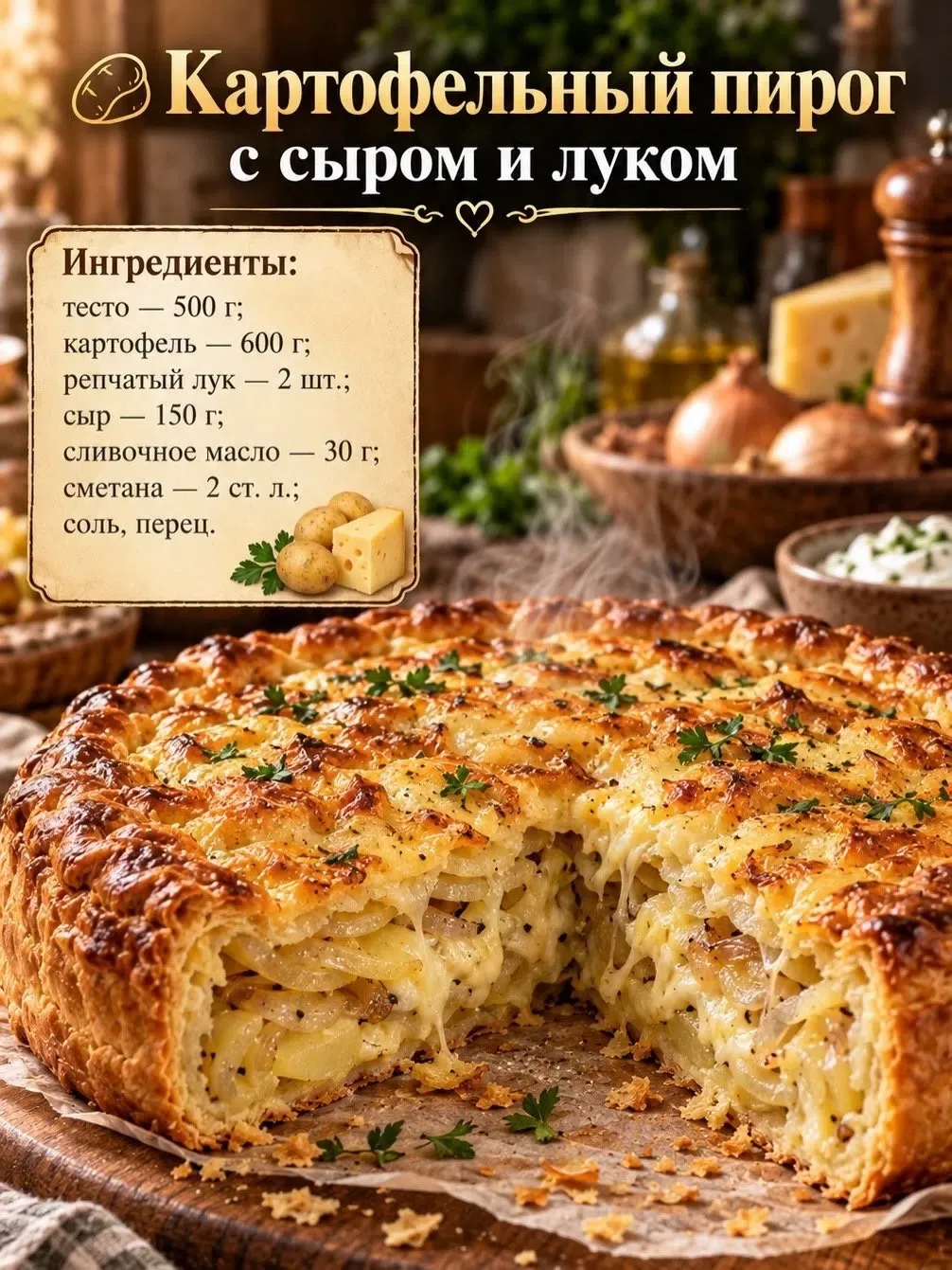 🥔 Картофельный пирог с сыром и луком