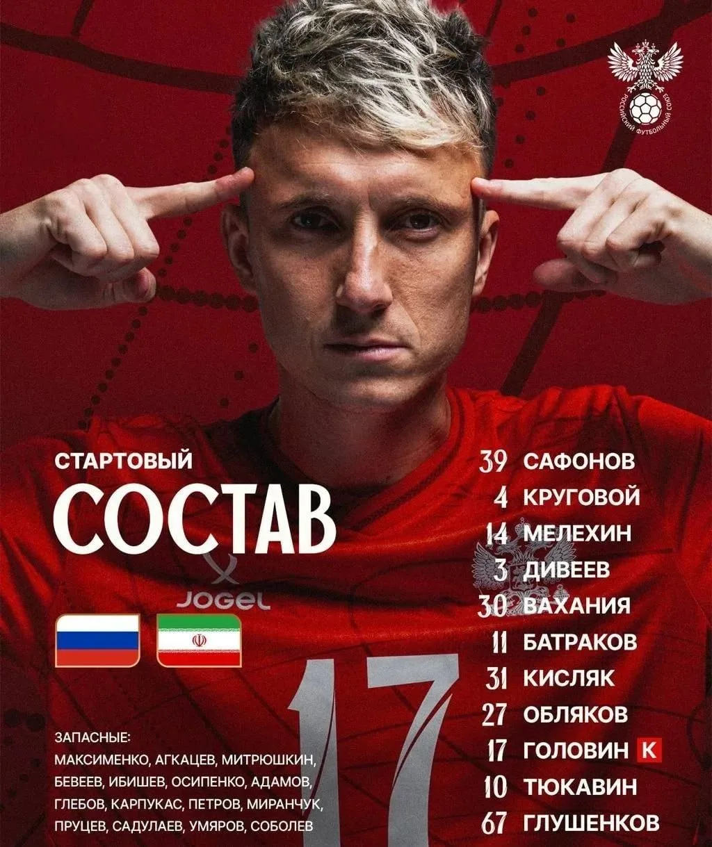 Сафонов, Головин, Батраков - в стартовом составе сборной России на матч с Ираном