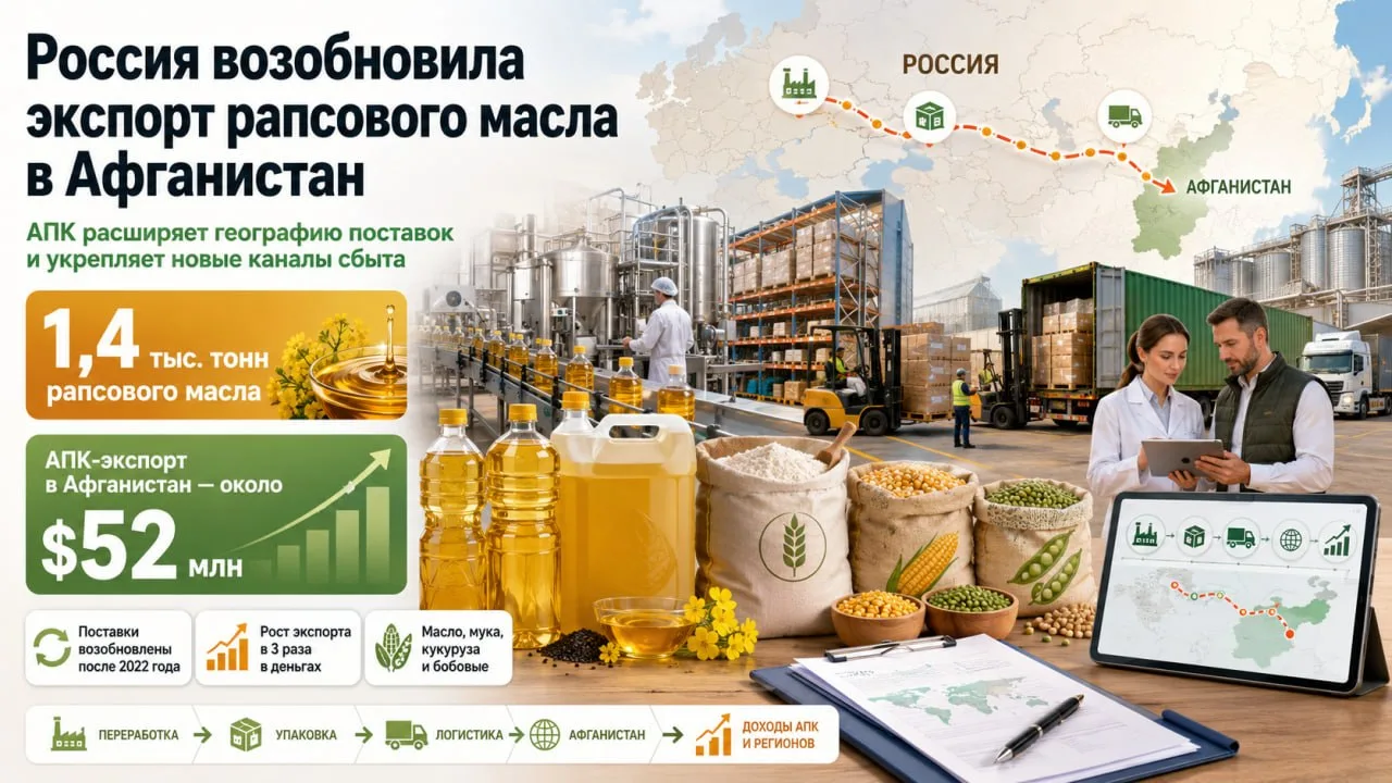 Россия в 2026 году возобновила экспорт рапсового масла в Афганистан: последний раз такие поставки шл