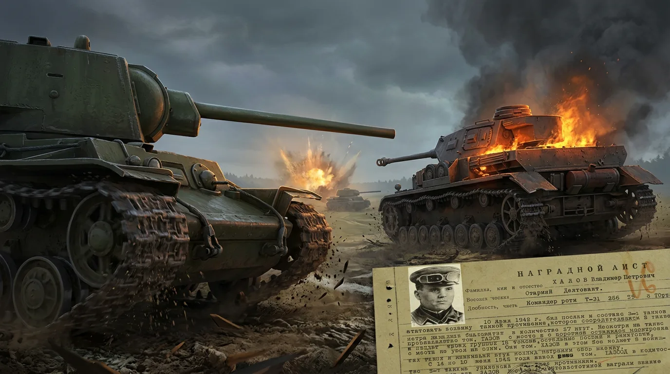 15 июня 1942 года старший лейтенант Владимир Хазов на трех Т-34 атаковал 27 немецких танков — и унич