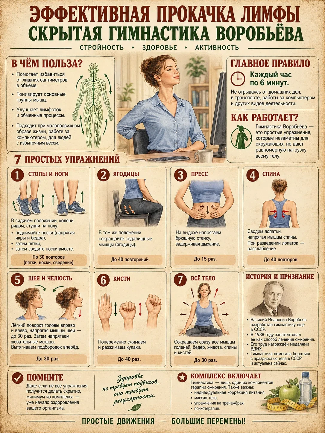 ЭФФЕКТИВНАЯ ПРОКАЧКА ЛИМФЫ, СКРЫТАЯ ГИМНАСТИКА ВОРОБЬЁВА