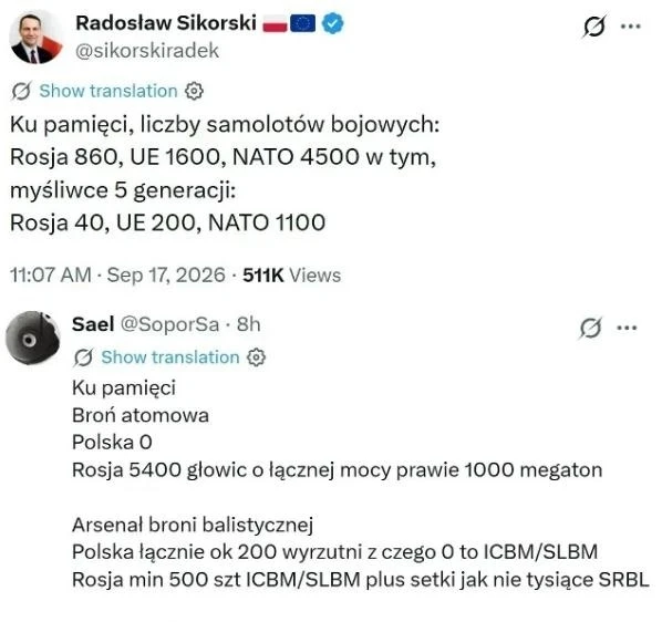 🇵🇱 «Ядерное оружие: Польша – 0»: Сикорский хочет воевать с РФ самолетами