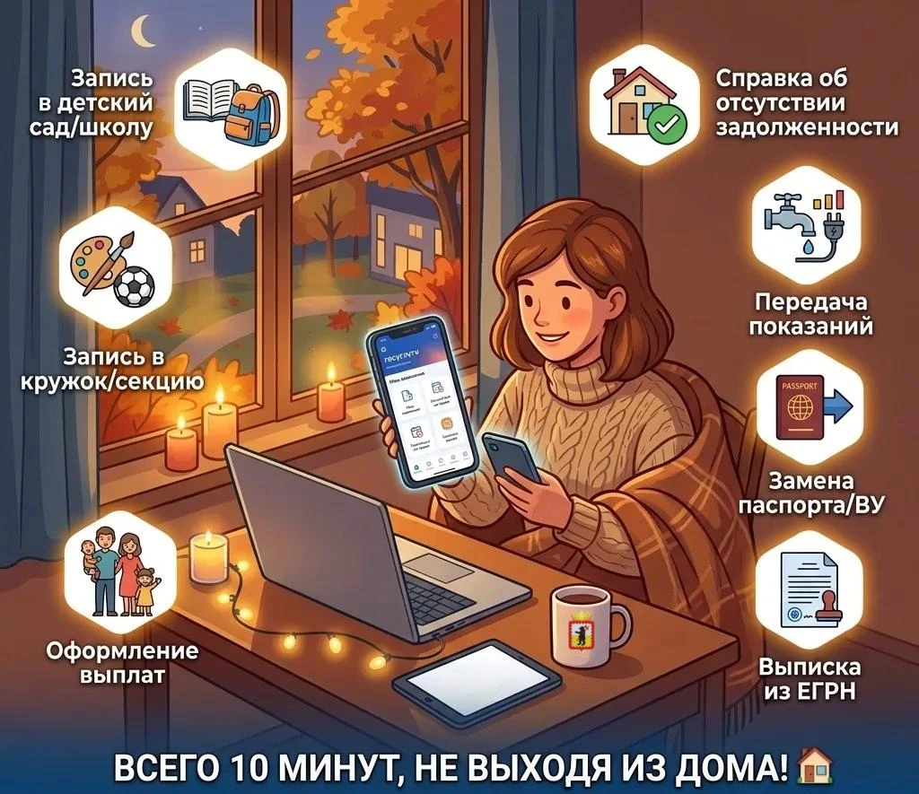 Записать ребенка в кружок, получить выписку из домовой книги или оформить субсидию тепе...
