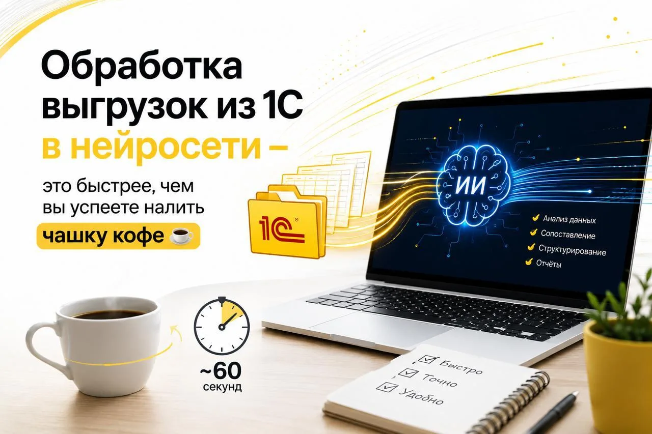 Обработка выгрузок из 1С в нейросети - это быстрее, чем вы успеете налить чашку кофе ☕️
