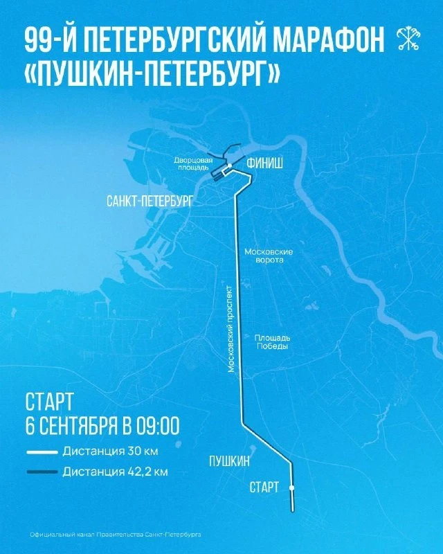 Массовое перекрытие дорог будет 6 сентября из-за марафона «Пушкин — Петербург».