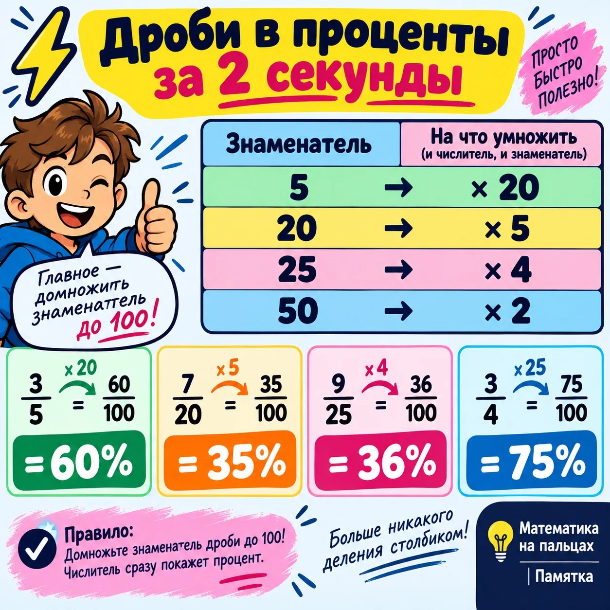 ⚡️ #ЛайфхакЗаМинуту | Перевод дробей в проценты без деления уголком