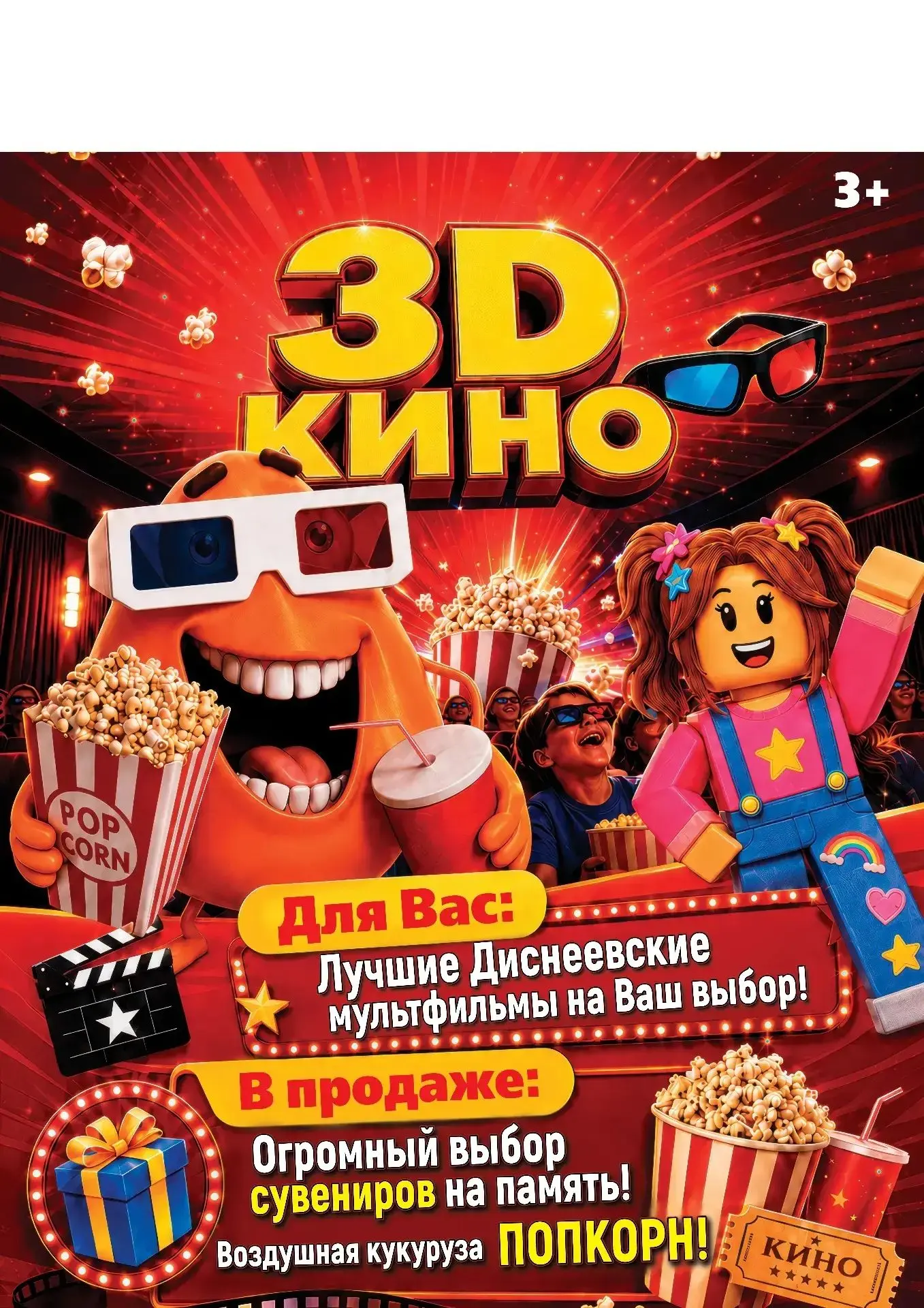 Только один день в Оленевском ДЦ 30.07.26 начало 18:00  состоится грандиозный показ 3D-кино! 🎬 Очки
