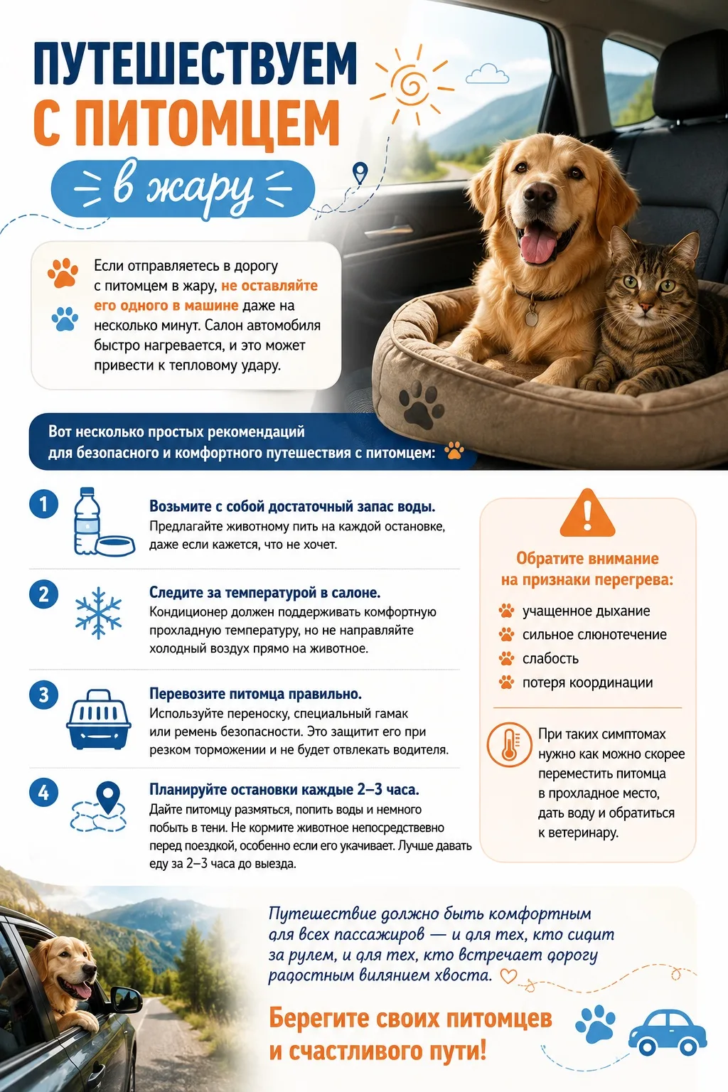 🐶🐱Если отправляетесь в дорогу с питомцем в жару, не оставляйте его одного в машине даже на несколь