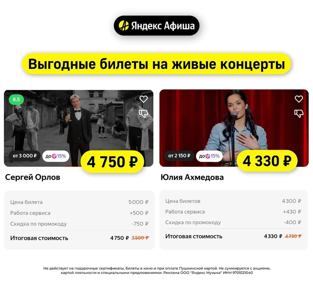 Актуальные промокоды Яндекс Афиша
