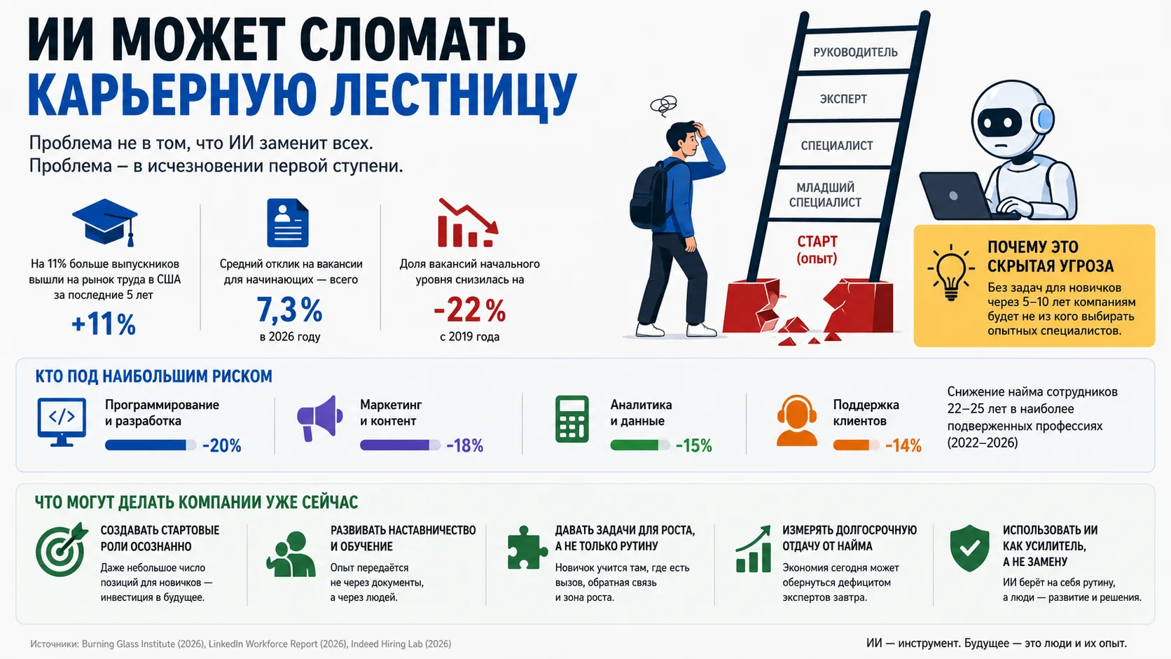 ИИ может сломать карьерную лестницу раньше, чем уничтожит профессии