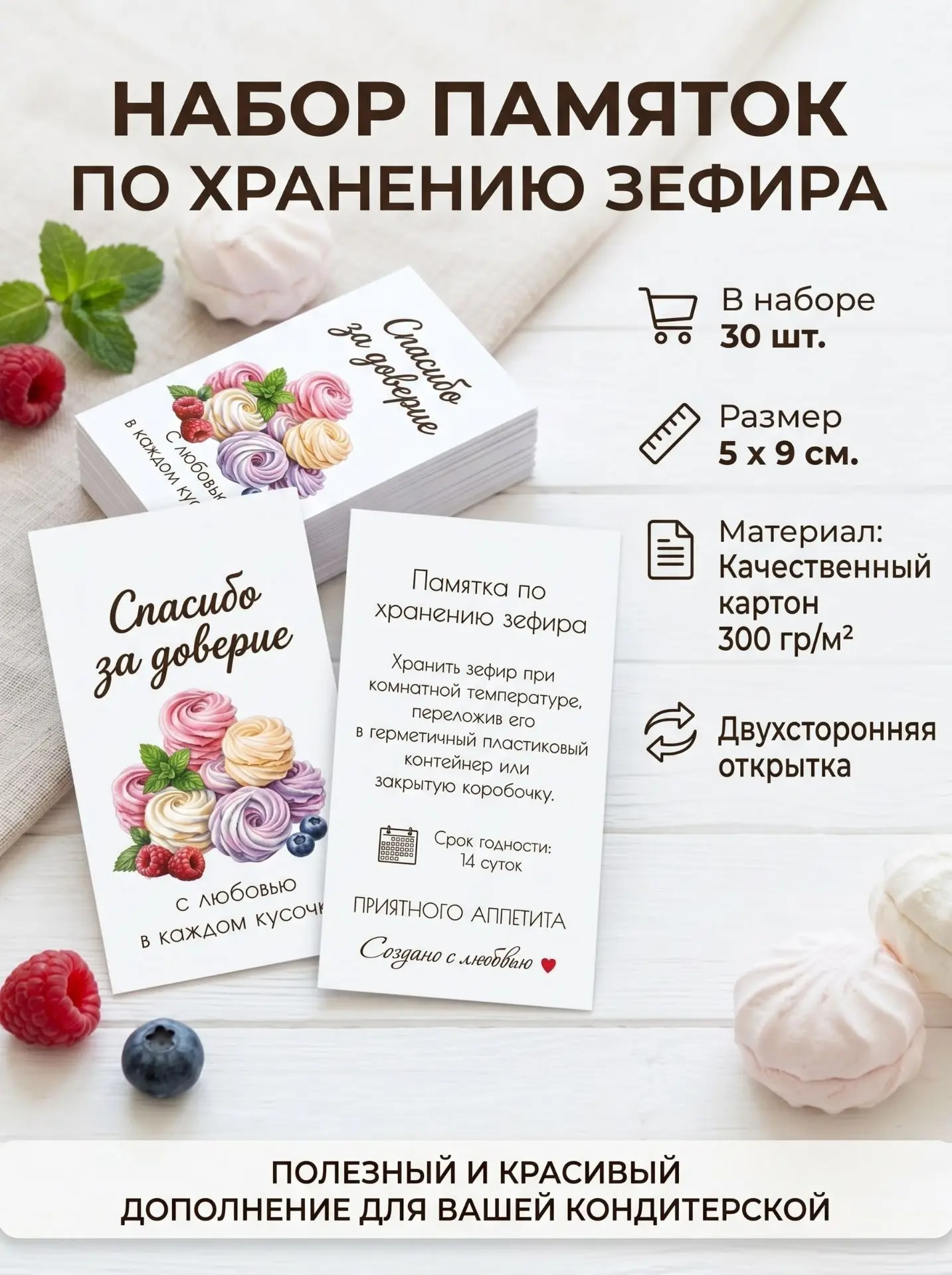Открытки-памятки для кондитеров зефира — это стильный и практичный подарок для тех, кто...