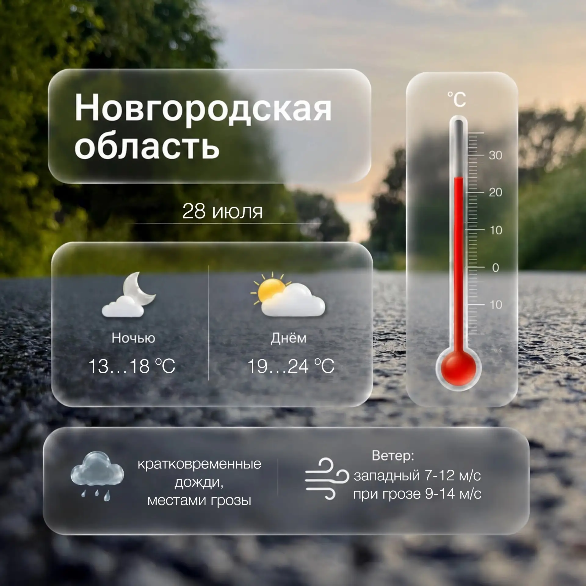 🌩 Погода в Новгородской области на сегодня, 28 июля

На дорогах возможно ухудшение видимости!