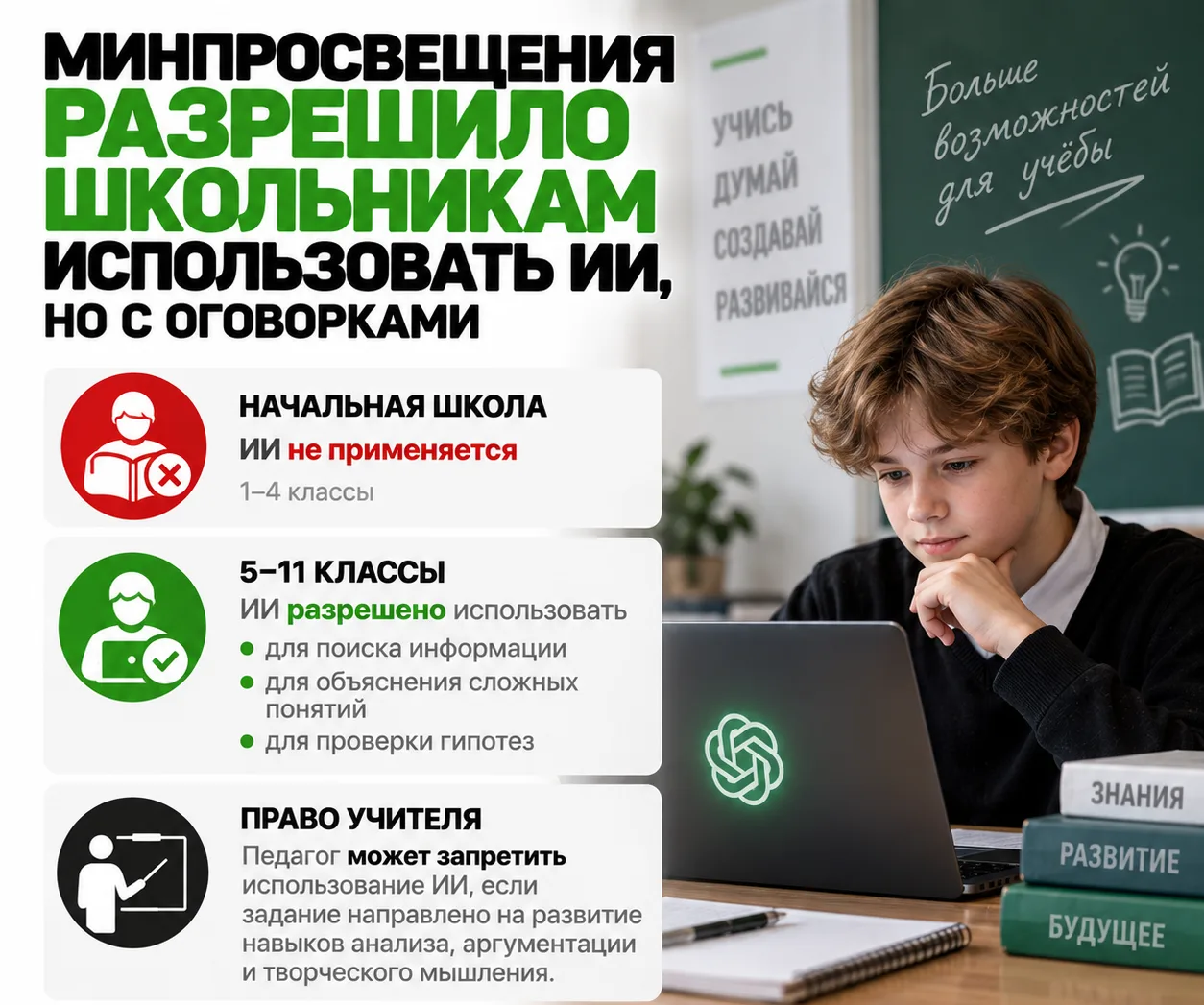 Минпросвещения разрешило школьникам использовать ИИ, но с оговорками