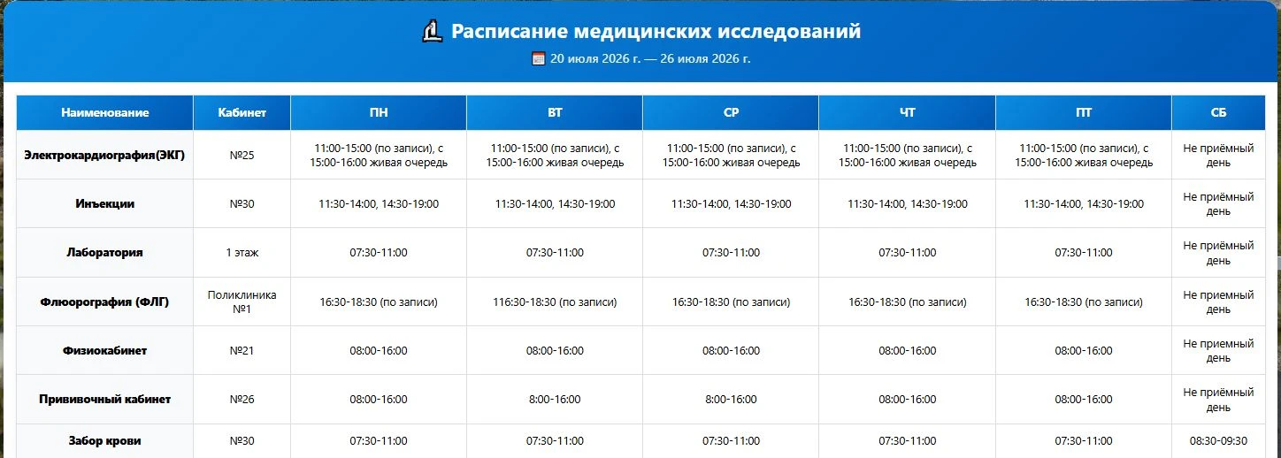 Информация о работе специалистов с 20.07.26 по 25.07.26